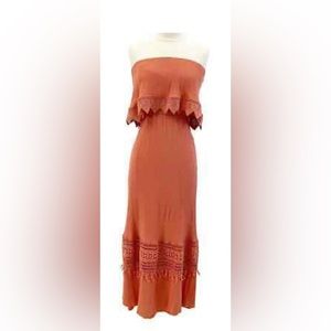 Daytrip Women’s Strapless crochet Maxi Dress Rust Orange.